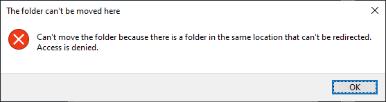 &lsquo;The folder can&rsquo;t be moved here&rsquo; error dialog.