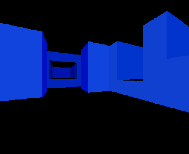 A view of various blue walls and halls