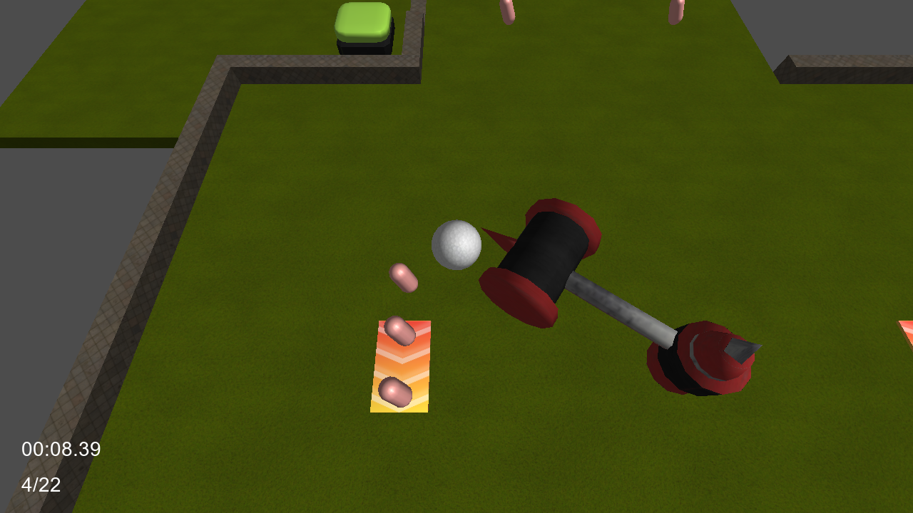 A similar scene to the previous, but with a spinning hammer and a bounce pad in the distance