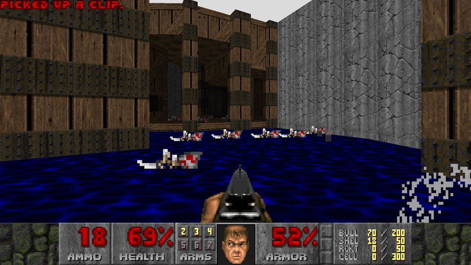 A bunch of dead skeletons in a water-filled canyon